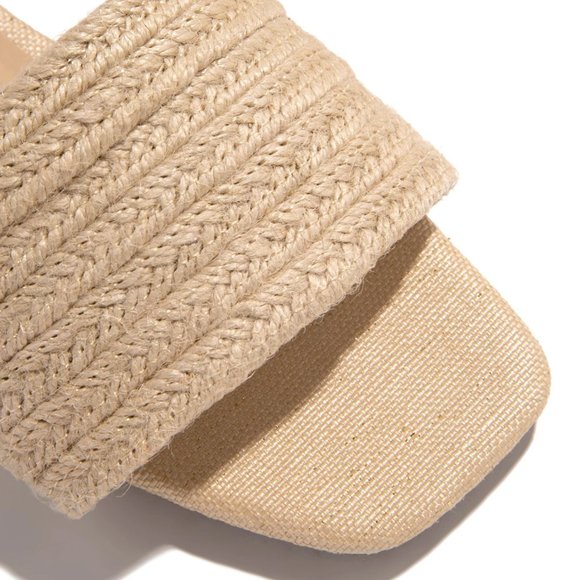 NEW🔥 Natural Woven Jute Raffia Slides Flat Sandal Flip Flops Square Open Toe - Picture 4 of 5